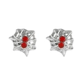Silver spider web earrings with red zircon stones for a gothic punk jewelry style - Spiderweb Style (A-1187) / Silver