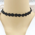 Elegant black lace choker necklace featuring delicate small daisy flower patterns for women - Lace Flower (0622)