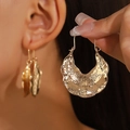 Vintage gold geometric drop earrings with hammered texture and large hoop design - Hammered Broad Leaf Style(9483)