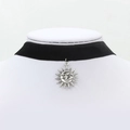 Gothic velvet choker necklace in black with a vintage silver sun and moon face pendant - Antique Silver Moon Sun Style (1479)