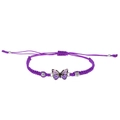 Verstellbares lila geflochtenes Seilarmband mit Schmetterlingsanhänger und Silberperlen - Lila