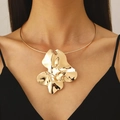 Statement golden choker necklace featuring a large geometric pleated metal flower pendant - Necklace (01 kc Gold G-431) / Gold Pleated Bracelet