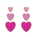 Boucles d'oreilles cœur vintage avec dégradé de paillettes roses et métal doré - Triple Cœurs Superposés / Or (H-182)