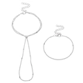 Silbernes mehrlagiges Pailletten-Fingerarmband-Set mit verstellbarem Karabinerverschluss - Silbernes Metallplatten-Set (LS004-10)