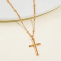 Zweilagige vergoldete Kreuzhalskette mit kleinen Perlen und feiner Ringkette für Damen - Goldener Perlenstil (9060)