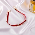 Choker a doppio strato in velluto rosso e catena dorata con cristallo trasparente - Stile Velluto a Doppio Strato con Strass (DZ-286) / Borgogna