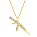 Hip hop AK-47 assault rifle pendant necklace with pave-set rhinestones and gold twist chain - Gold AK-47 Full Rhinestone