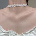 White floral lace choker necklace for women with sweet knitted petal flower design - White Woven Small Flower Style (White K)