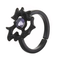 Gothic black thorn open ring with a round purple zircon stone in a vintage punk style - Matte Black Purple Stone Open Ring (A-1144)