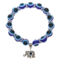 Pulsera de ojo turco azul con colgante de elefante plateado y cuentas de metal - Cuentas Azules Colgante Elefante (06 Plata Antigua 3470)