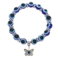 Pulsera de cuentas del Mal de Ojo azul con espaciadores plateados y dije de mariposa - Cuentas Azules Colgante Mariposa (07 Plata Antigua 3501)