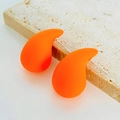 Minimalist bright orange teardrop stud earrings on natural travertine stone base - Orange