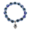 Pulsera de cuentas Ojo Turco azul con colgante mano de Fátima en plata brillante - Cuentas Azules Colgante Mano de Fátima (11 Plata Antigua 11405)