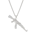 Iced out silver AK-47 rifle pendant necklace with rhinestones on twist chain - Silver AK-47 Full Rhinestone