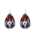 Christmas teardrop earrings with gnome print and leopard border on wooden hook drops - Santa Claus (S502)