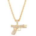 Hip hop pistol pendant necklace with white rhinestones and golden rope chain - KC Gold Handgun Full Rhinestone