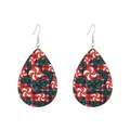 Tear-drop wooden earrings featuring red plaid pattern with candy cane and bow design - Candy (11720)