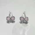 Silver-tone cherry earrings set with pink heart-shaped stones and beaded details - Silver Style (10706)