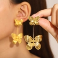 Elegant vintage golden butterfly drop earrings with detailed texture for women - Gold Double Layer Butterfly Pendant Style (A-1465)
