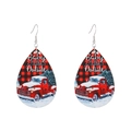 Christmas teardrop wooden earrings with red truck and buffalo plaid festive pattern - Car (11765)