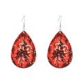 Vintage teardrop wooden earrings featuring candy cane holly and red plaid patterns - Crutch (11745)