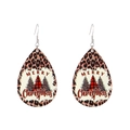 Teardrop wooden Christmas earrings with leopard print border and plaid tree design - Christmas Tree (11738)