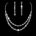 Silberfarbenes zweischichtiges Halsketten- und Ohrring-Set mit Zirkonia-Steinen - 658 2-Teiliges Set (Halskette+Ohrringe) / Silber