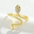 Golden wrap snake ring featuring shimmering white zircons and adjustable open band design - 18K Gold