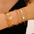 Ensemble de 5 bracelets dorés avec breloques trèfle et chaîne à fermoir OT rétro - Ensemble de Bracelet Jonc Creux et Chaîne à Pendentif (05 KC Gold A-576)