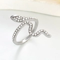 Silver snake ring with micro-paved sparkling cubic zirconia in an adjustable wrap design - White Gold