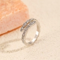 Silver wrap ring with double row pavé cubic zirconia in a modern coiled design - White Gold