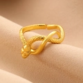 Golden snake ring with micro-pave cubic zirconia and adjustable open wrap design - Imitation Gold