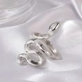 Silver snake ring with micro-pave zircons on soft white silk background texture - White Gold