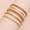 Five-piece multilayer gold snake chain anklet set featuring retro Cuban and Figaro links - Multi-Layer Classic Chain Set (0545)