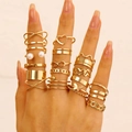Set aus 22 goldfarbenen Legierungsringen mit Schmetterlings- und Herzmuster für Damen - Gold Großer Mehrfach-Kombi Stil (5361)