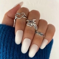 Three-piece vintage silver ring set featuring heart, snake, and butterfly motifs - Antique Silver Butterfly Snake Heart Set (X648)