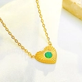Vintage hartketting in goud met groene edelsteen en zonnestraal textuur - Groen Hart Stijl (Z-326) / Ketting
