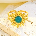 Verstelbare gouden ring met zonnestraal-ontwerp en ingelegde turquoise edelsteen - Groene Stijl (Z-323) / Ring