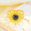 Bohemian gouden zonnering met donkere natuursteen en dubbellaagse kralen open band - Zwarte Stijl (Z-324) / Ring