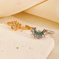 Close-up of bohemian sun and moon adjustable rings with rhinestones on a silk background - Vintage Gold Silver Ring Set (03 KC Gold+White K 4662)