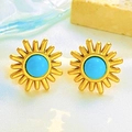 Vintage zonnestraal oorbellen in goud met turquoise steen voor dames - Blauwe Zon Stijl (Z-529) / Stud oorbellen