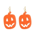 Glittery orange pumpkin earrings with creative hollow face design for Halloween - Acrylic Jack-o'-lantern Style (DZ-415) / 1 Pair Pack / Orange
