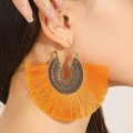 Pendientes bohemios con borlas de color naranja brillante y acabado en oro de estilo retro - Oro Antiguo / Naranja