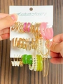 Set di orecchini vintage con cerchi dorati, stili in resina e ciondoli di perle su carta - 01 Oro KC 4404