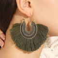 Pendientes bohemios en forma de abanico con flecos verde oscuro y filigrana de oro viejo - Oro Antiguo / Verde Oscuro
