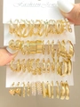 Set di orecchini in lega dorata con perle, cerchi geometrici e pendenti a cuore su carta - 06 KC Oro A-1007