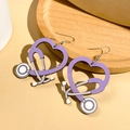 Orecchini a stetoscopio a cuore in legno viola e grigio per infermiere e medici - Viola