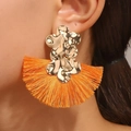 Pendientes geométricos dorados con borlas de abanico naranjas de estilo exagerado - Oro KC / Naranja