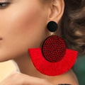 Pendientes de borla tipo abanico estilo vintage boho en rojo y negro con cristales - Rojo