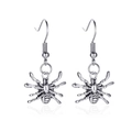 Gothic spider drop earrings in antique silver finish with detailed anatomical texture - Spider
